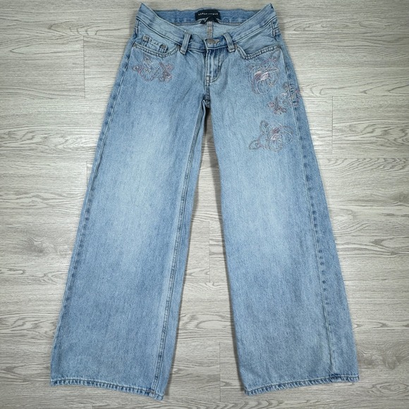 Aeropostale Denim - Aeropostale Women Jeans Super Low Rise Ultra Wide Leg Light Wash Floral Sz 28(?)